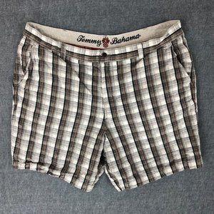 Tommy Bahama Linen Silk Shorts 40 Chino Plaid Lightweight Breathable Beach Mens